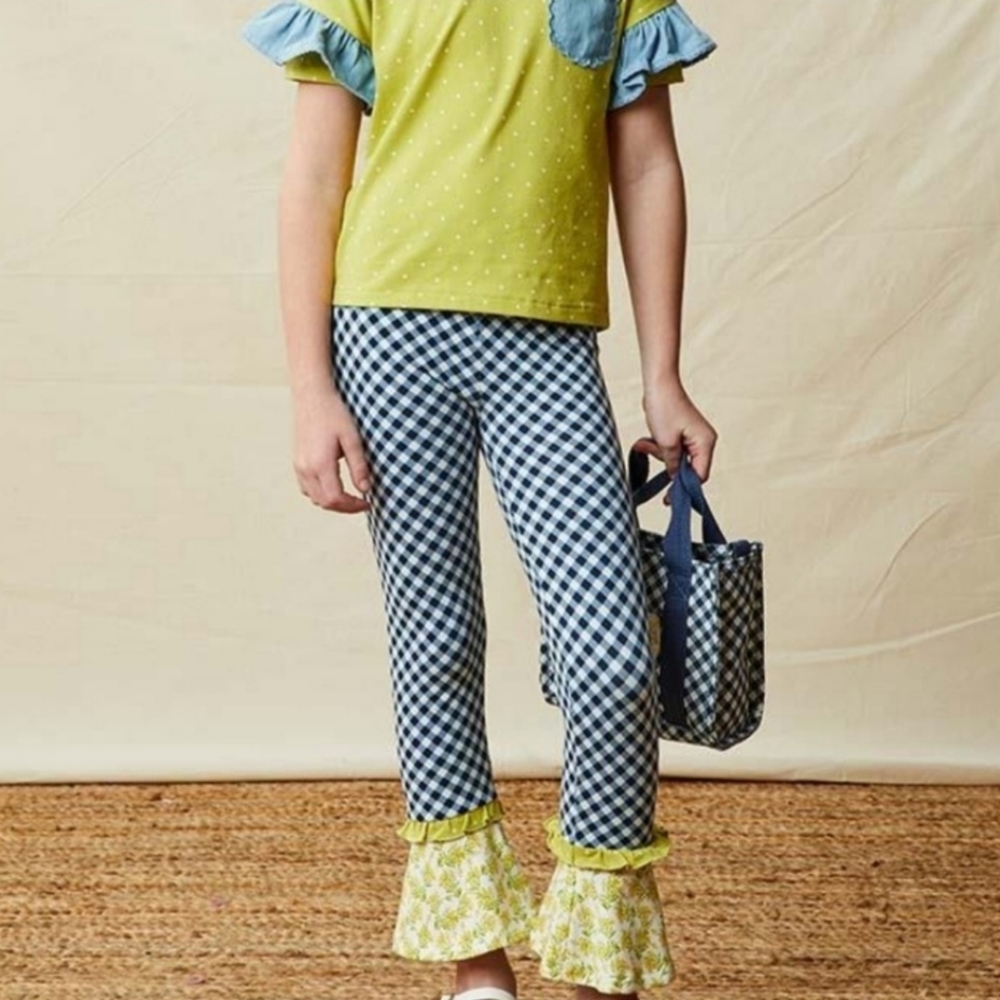 Matilda Jane Set Fluttery Fun Dot Tee & Inner Artist Mixed Green Gingham Size 4